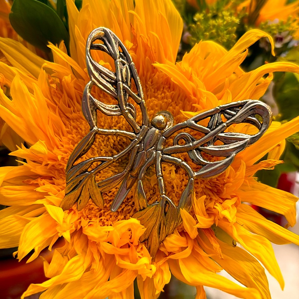 John Hardy Rhodium Plated Estate Butterfly Brooch, Scarf Clip, signed piece